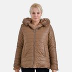 La Marey Padded Coat with Faux Fur Hoodie - Brown