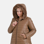 La Marey Padded Coat with Faux Fur Hoodie - Brown