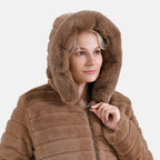 La Marey Padded Coat with Faux Fur Hoodie - Brown