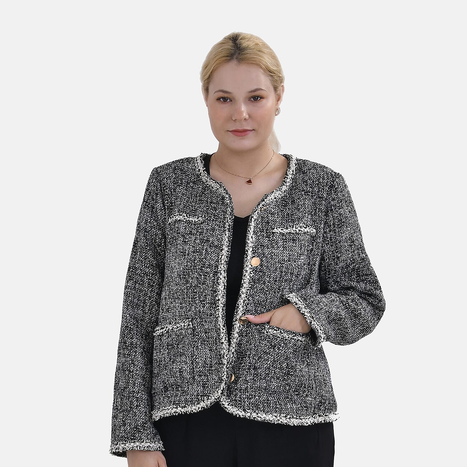 La Marey Patterned Jacket (Size L 16 TO 18) - Black &amp; Black 7769977 0