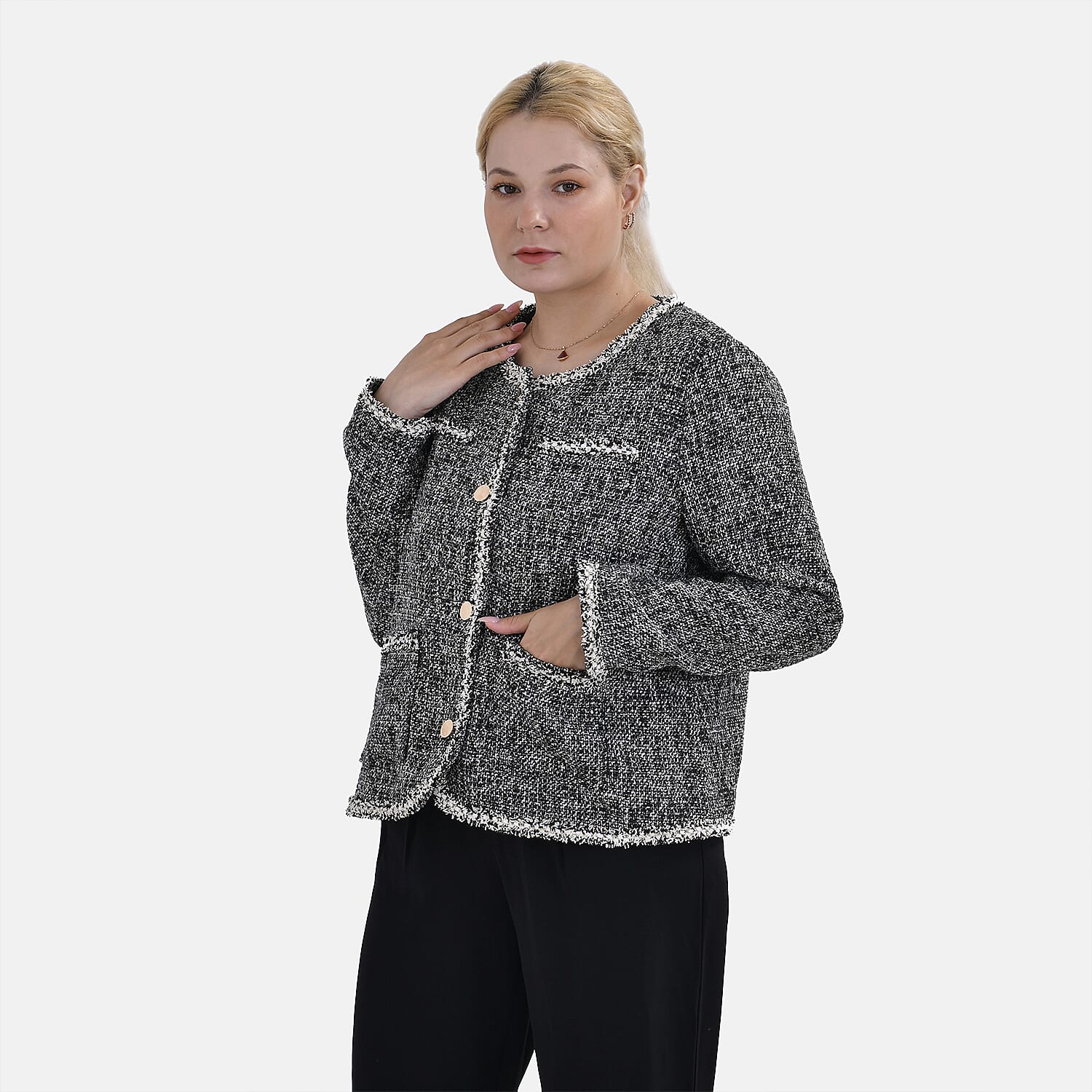 La Marey Patterned Jacket (Size L 16 TO 18) - Black &amp; Black 7769977 4