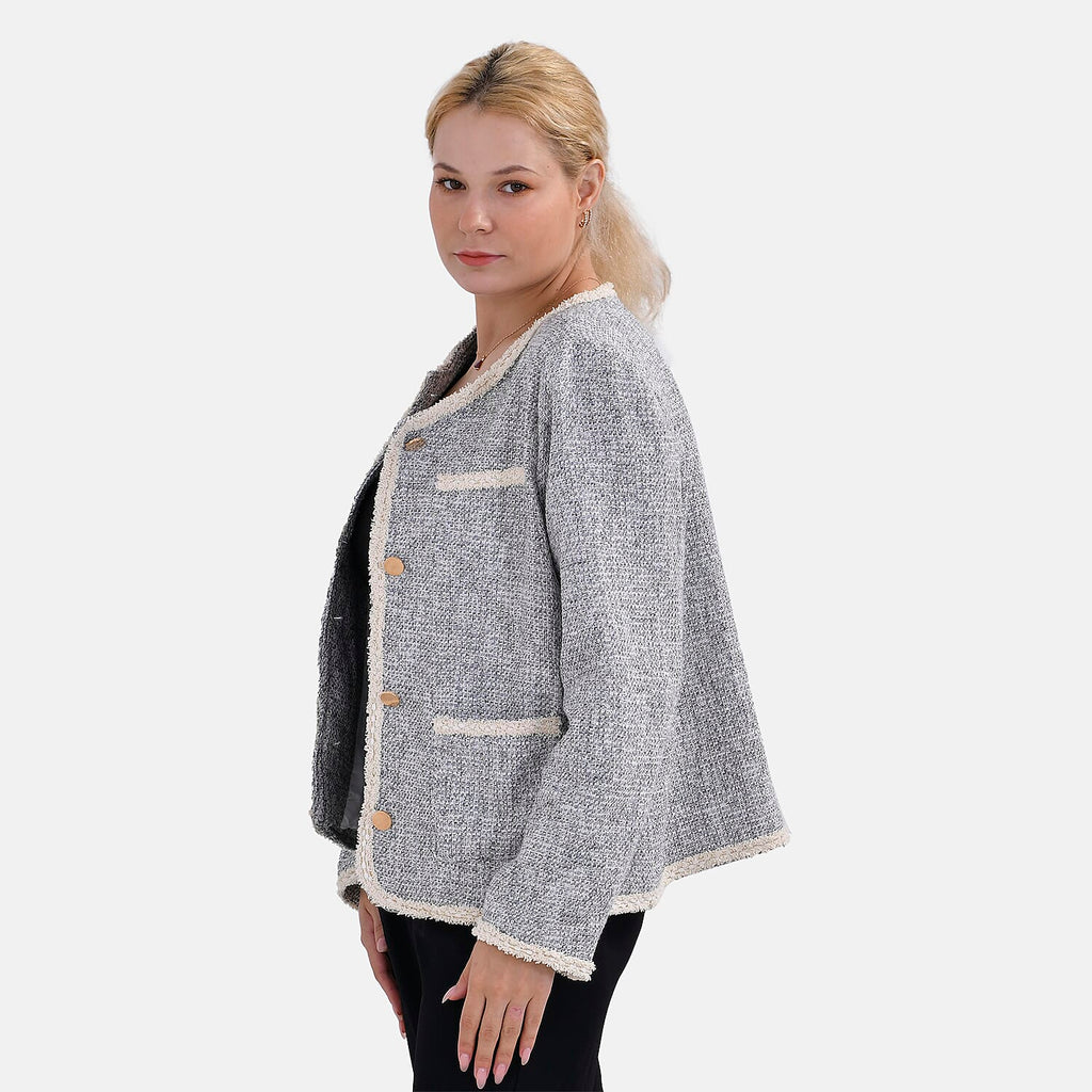 La Marey Patterned Jacket (Size L 16 TO 18) - Grey & Black
