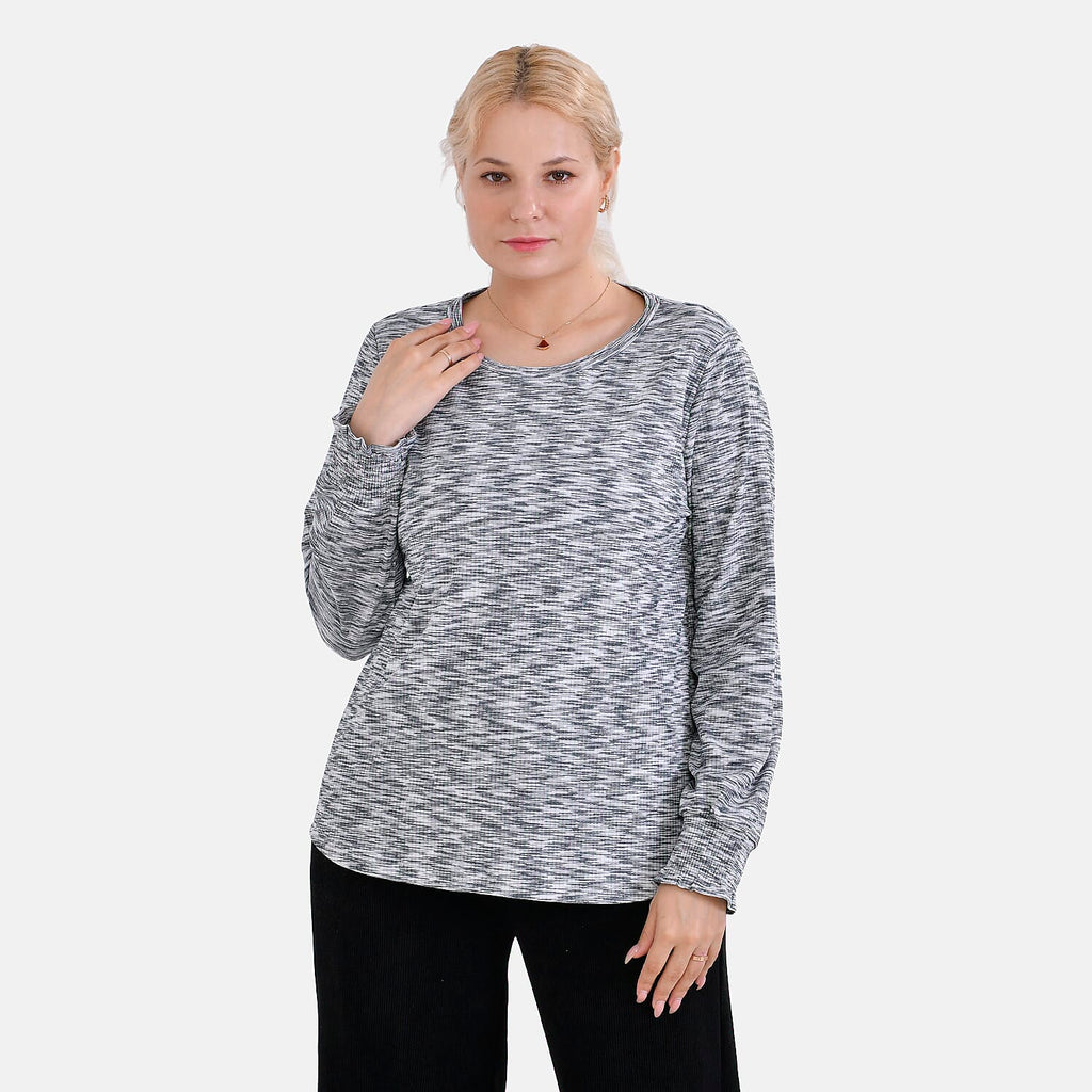 La Marey Round Neck Long Sleeve Top (Size L) - Grey
