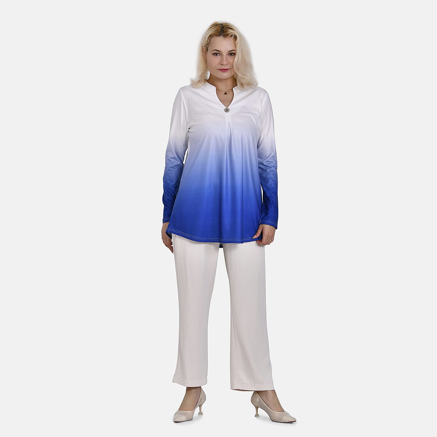 La Marey Ombre V-Neck Top (Size L 16 to 18) - Royal Blue 7747726 0