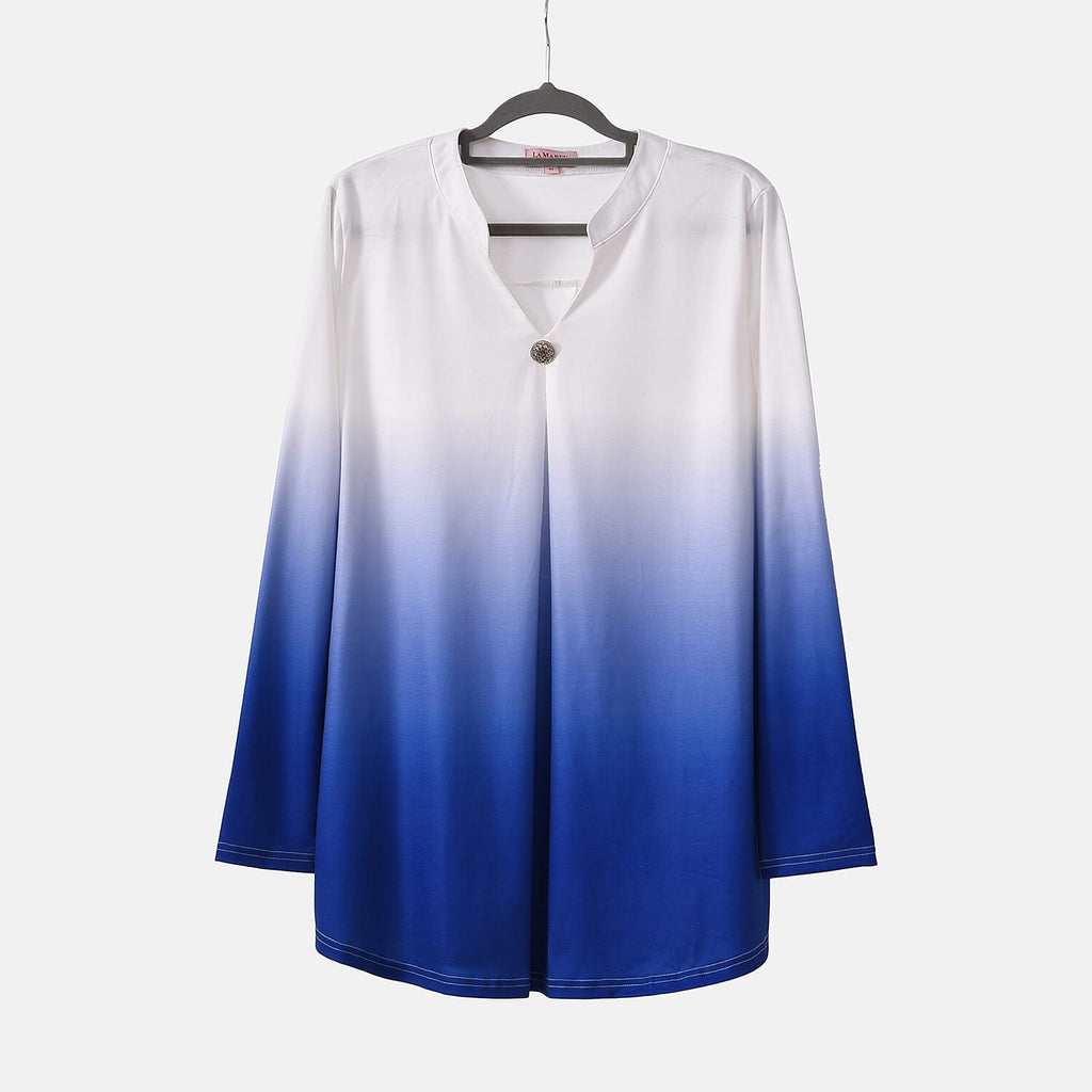 La Marey Ombre V-Neck Top (Size L 16 to 18) - Royal Blue
