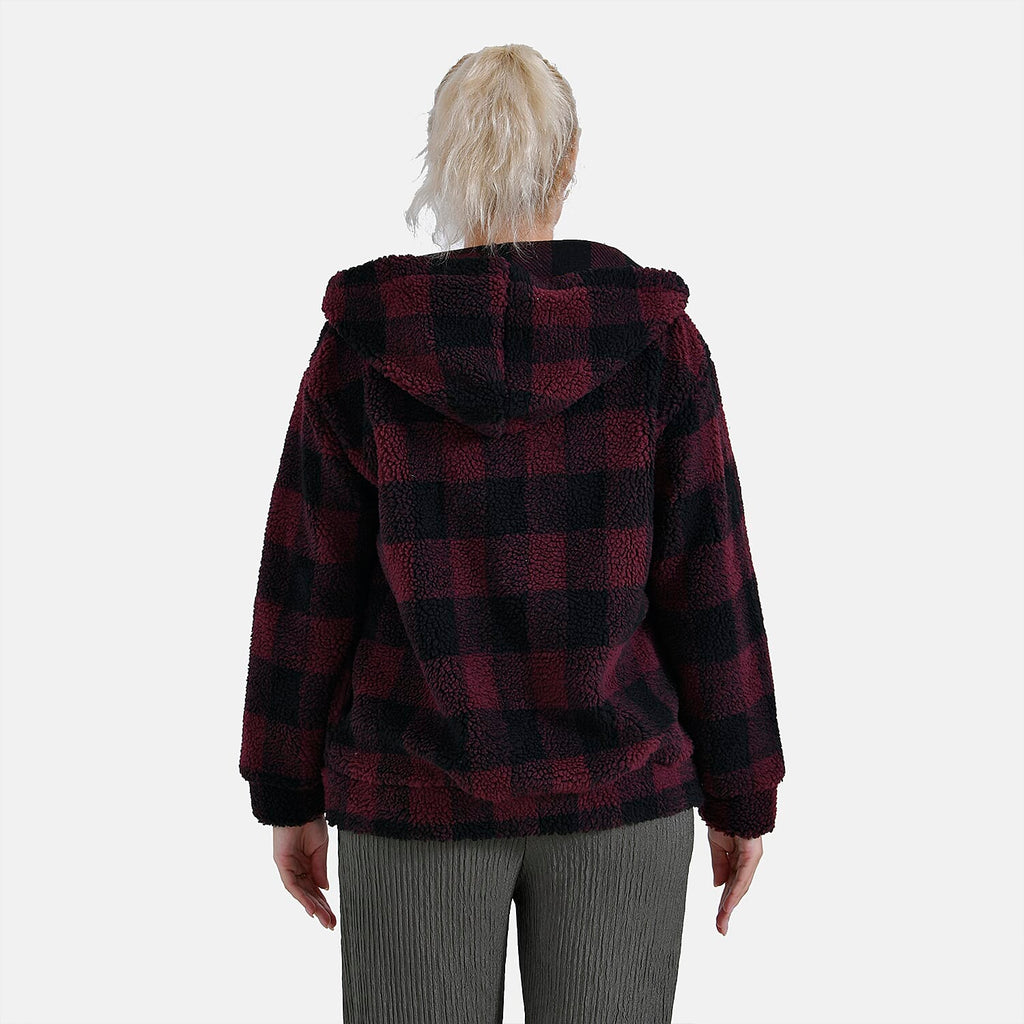 La Marey Plaid Plush Coat With Hood (Size 16 to 18) - Red