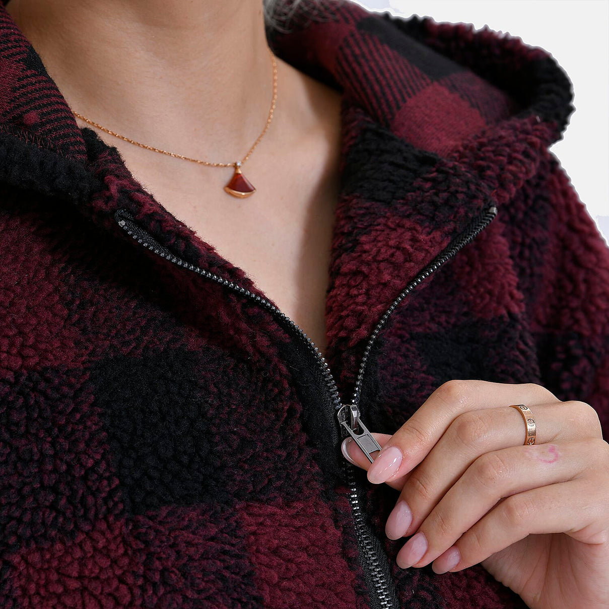 La Marey Plaid Plush Coat With Hood (Size 16 to 18) - Red 7854551 13