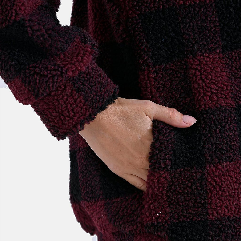 La Marey Plaid Plush Coat With Hood (Size 16 to 18) - Red