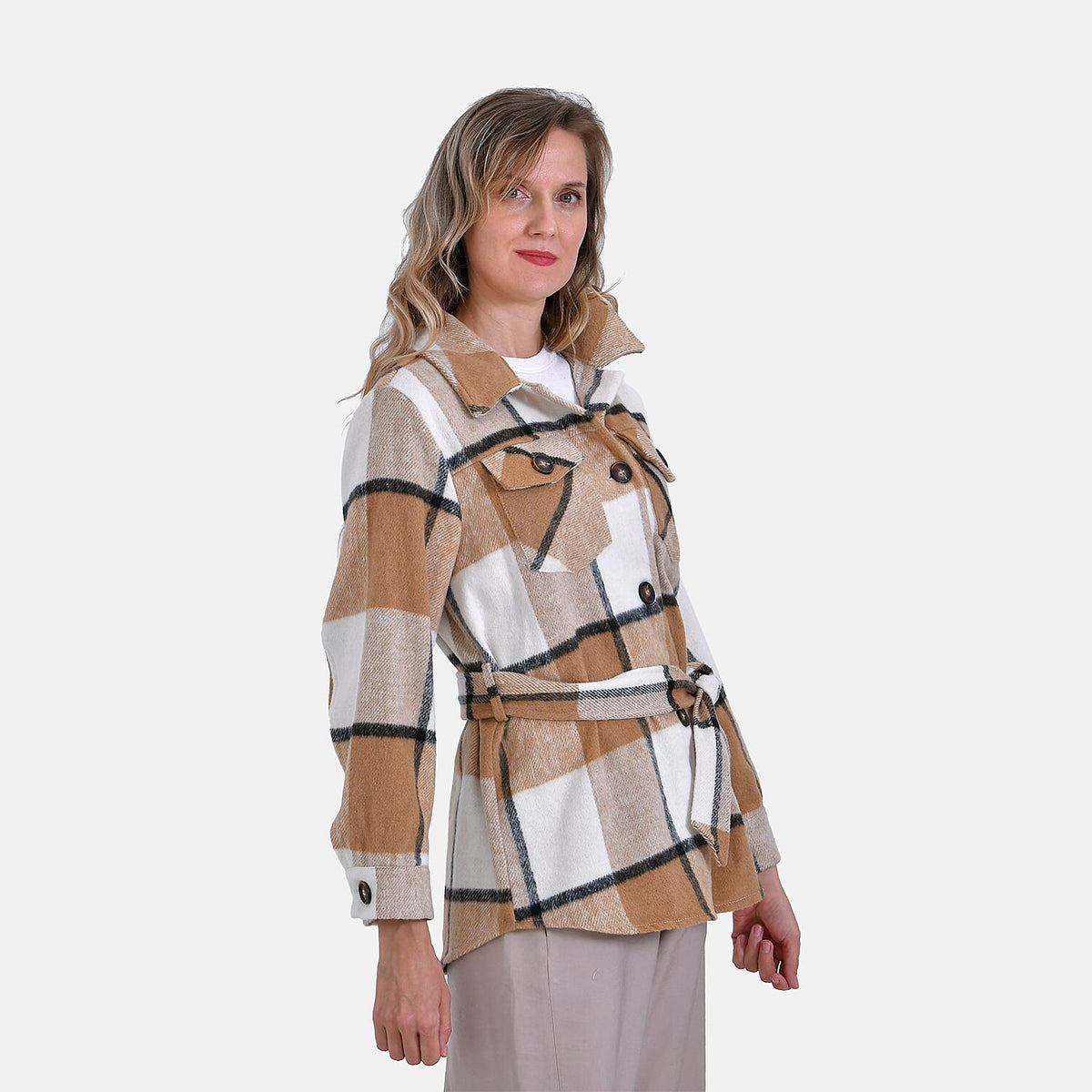 La Marey Checked Belted Winter Shirt (Size 16 to 18) - Brown V32698622 6