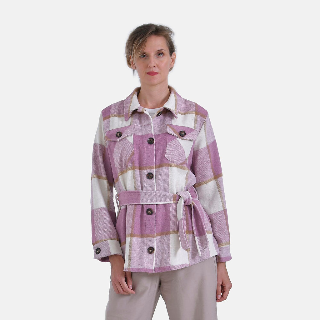 La Marey Checked Belted Shirt (Size 16 to 18) - Pink