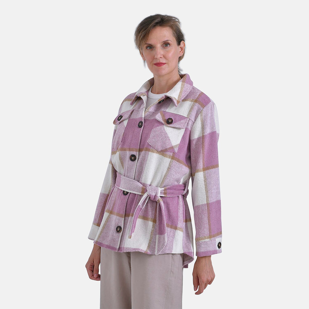 La Marey Checked Belted Shirt (Size 16 to 18) - Pink