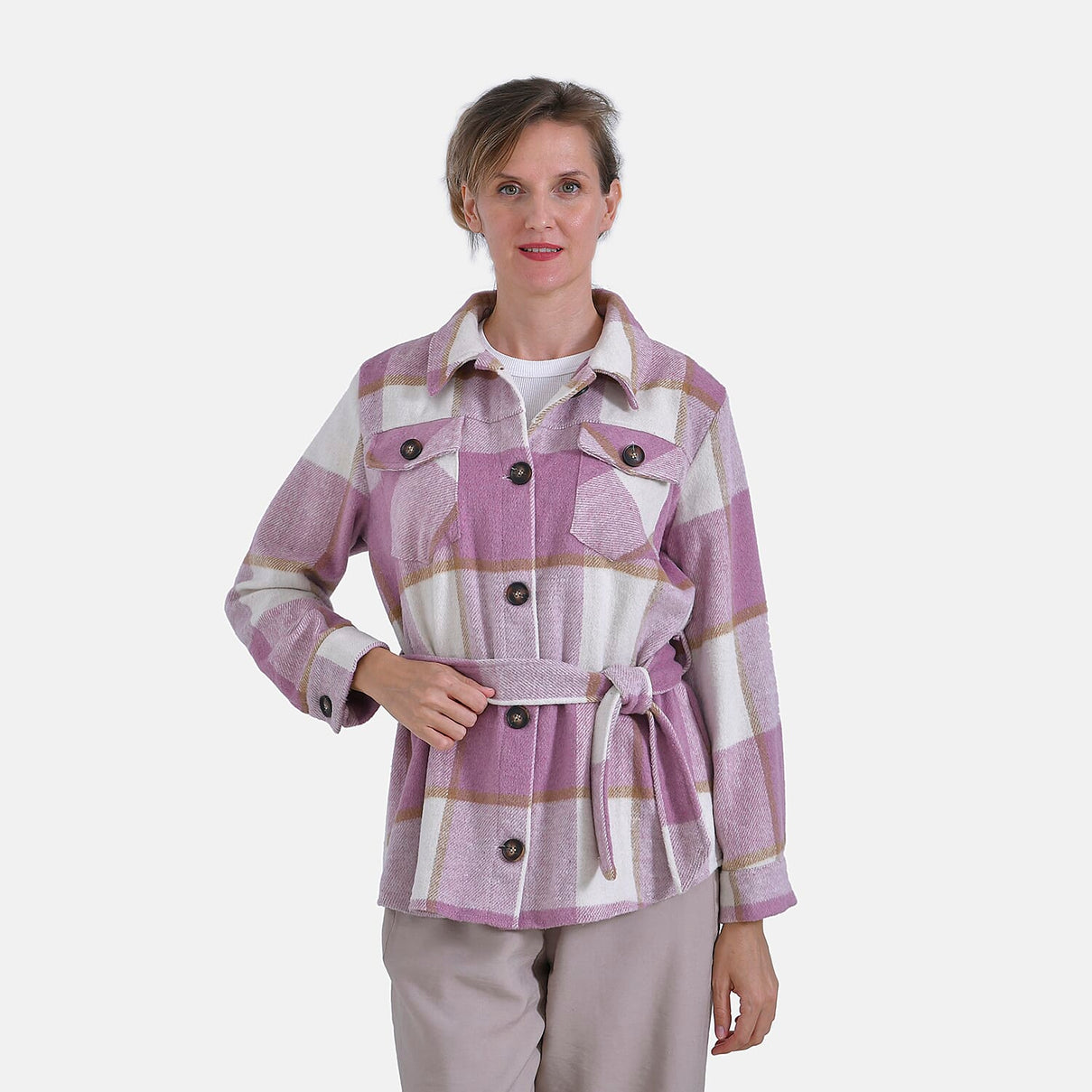 La Marey Checked Belted Shirt (Size 16 to 18) - Pink 7874426 9