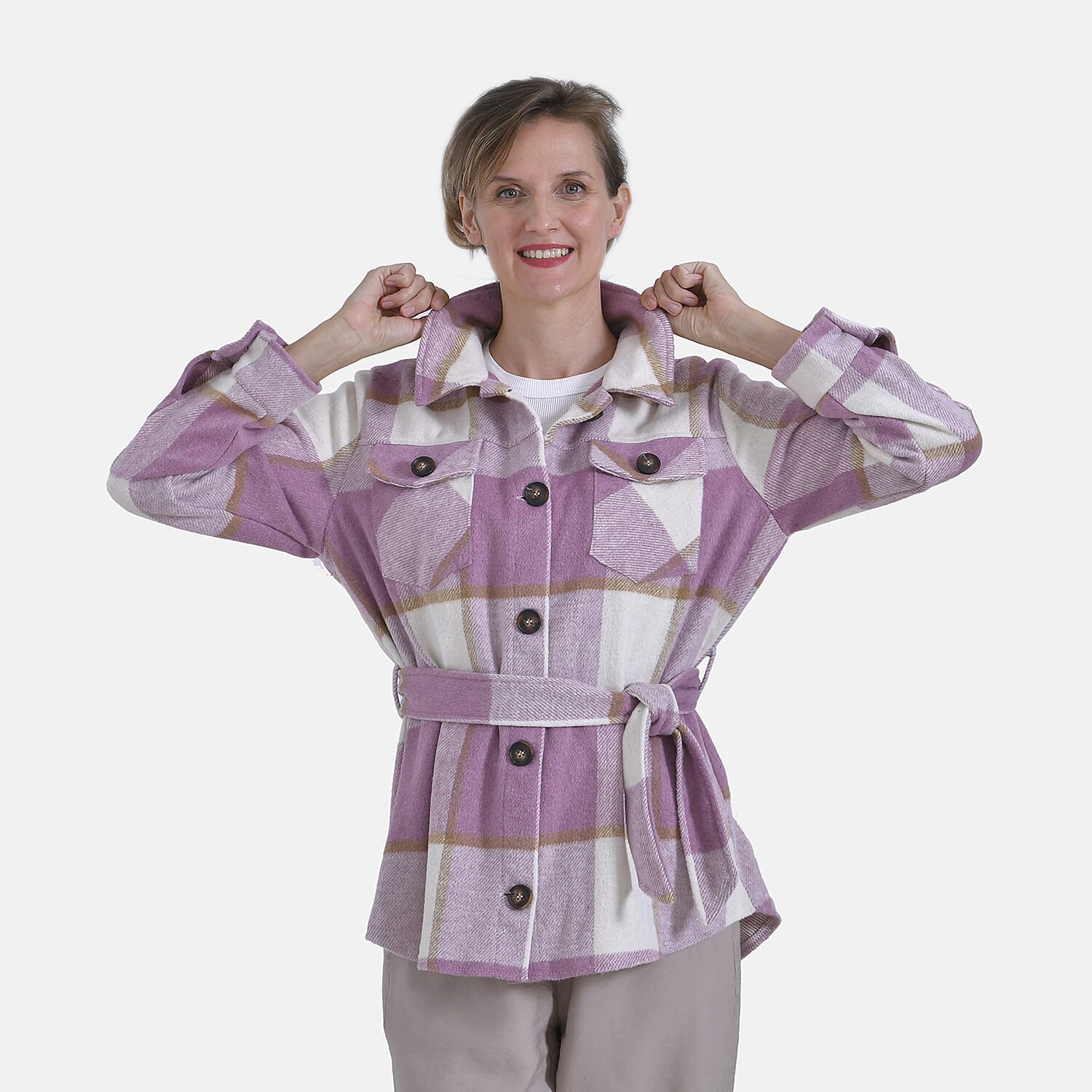 La Marey Checked Belted Shirt (Size 16 to 18) - Pink 7874426 10