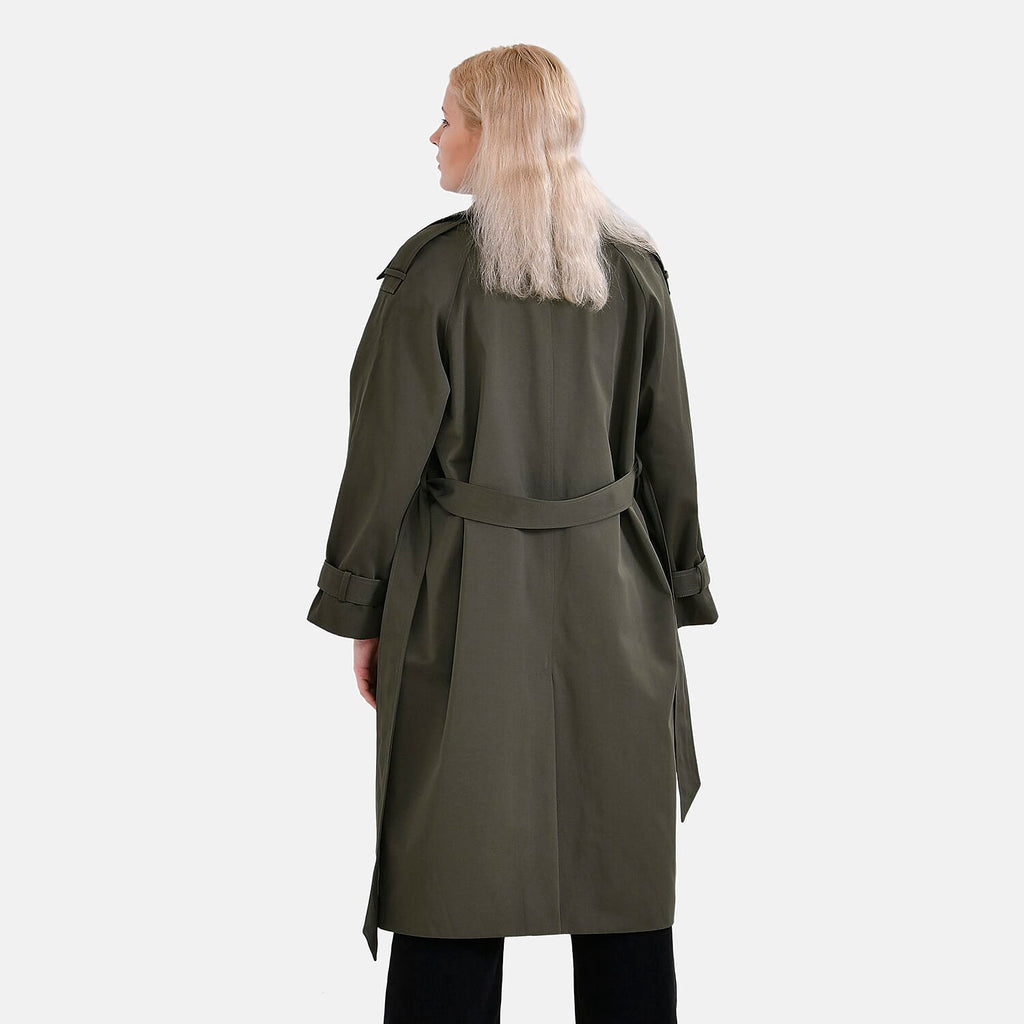 LA Marey Windproof Cotton Blend Trench Coat (Size 20-22) - Green