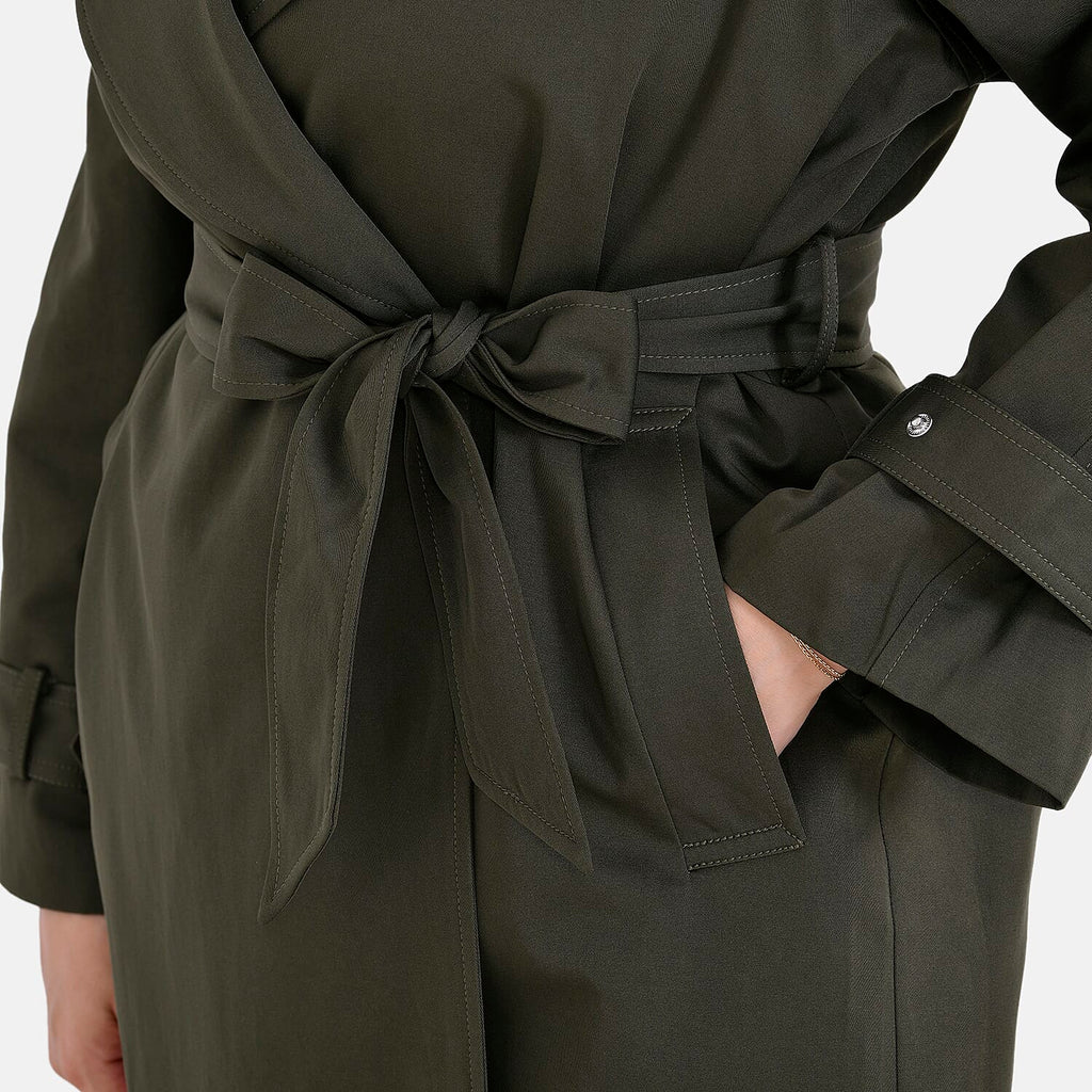 LA Marey Windproof Cotton Blend Trench Coat (Size 20-22) - Green