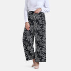 La Marey Printed Mid-Rise Elastic Waistband Wide Leg Trouser (Size L) - Black Base with White Pattern