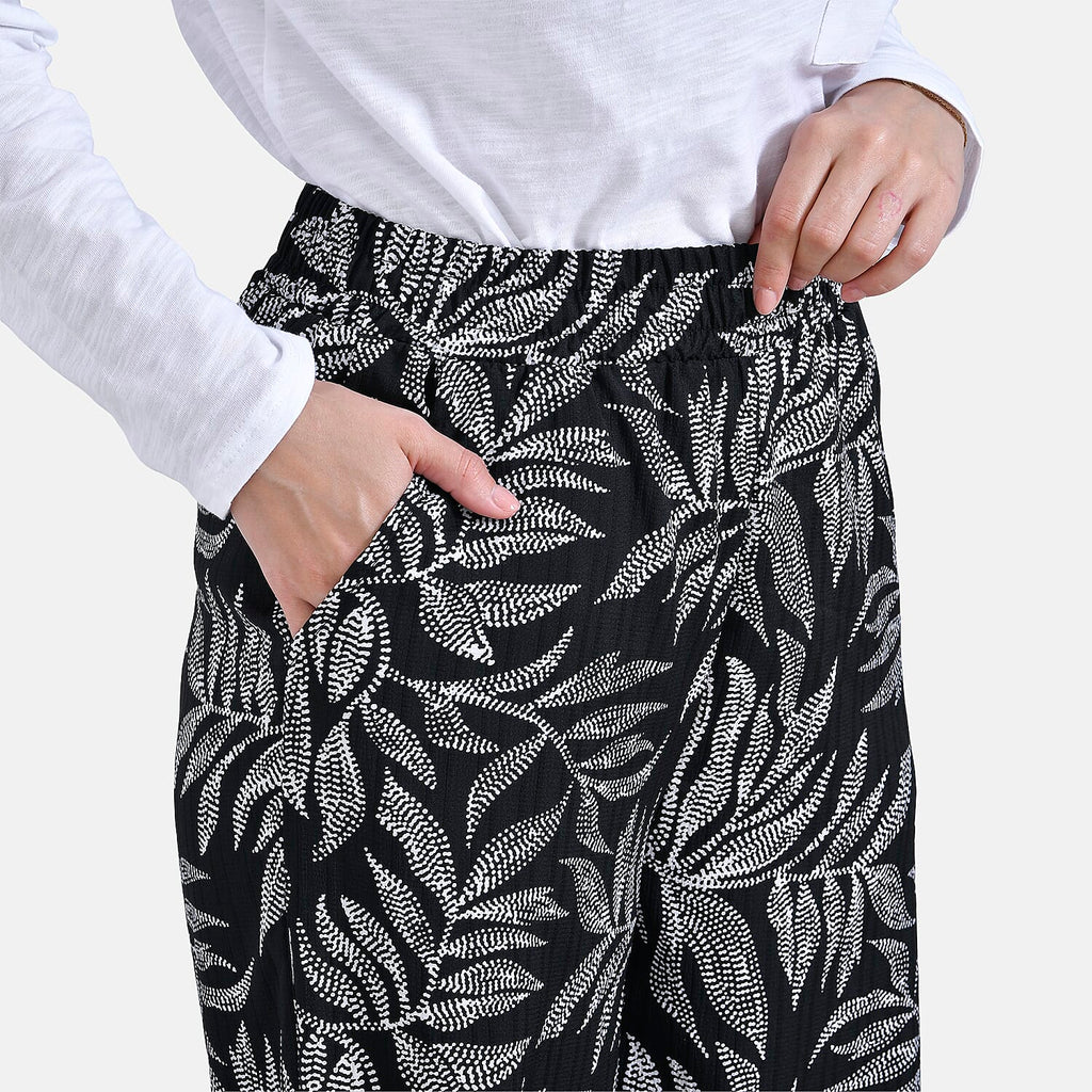 La Marey Printed Mid-Rise Elastic Waistband Wide Leg Trouser (Size L) - Black Base with White Pattern