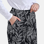 La Marey Printed Mid-Rise Elastic Waistband Wide Leg Trouser (Size L) - Black Base with White Pattern