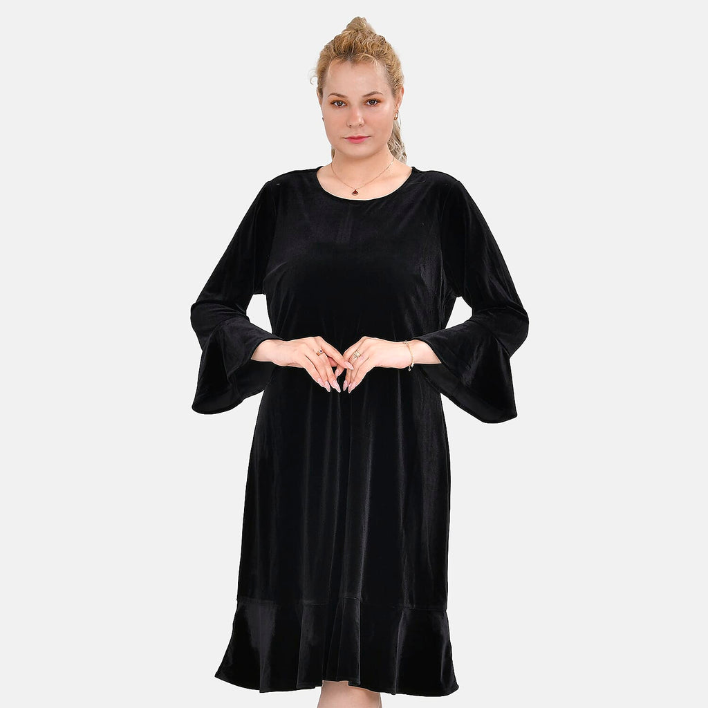 Tamsy Luxurious Velvet Midi Dress Color Size XL - Black