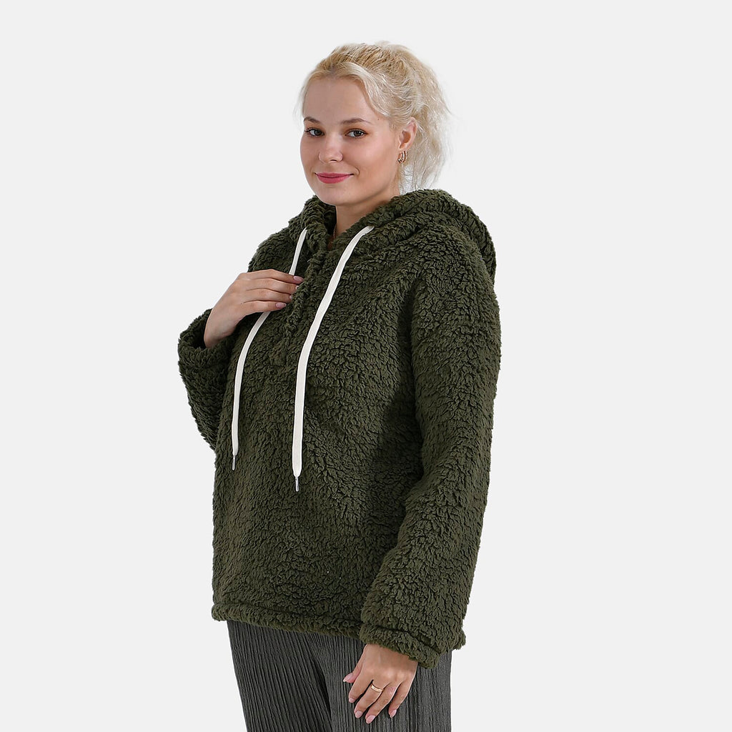 La Marey Plush Hoodie with Buttons (Size S) - Green