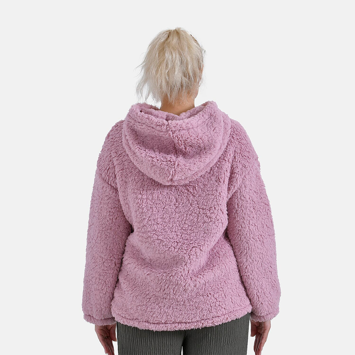 La Marey Plush Hoodie with Buttons (Size L) - Pink 7853805 4