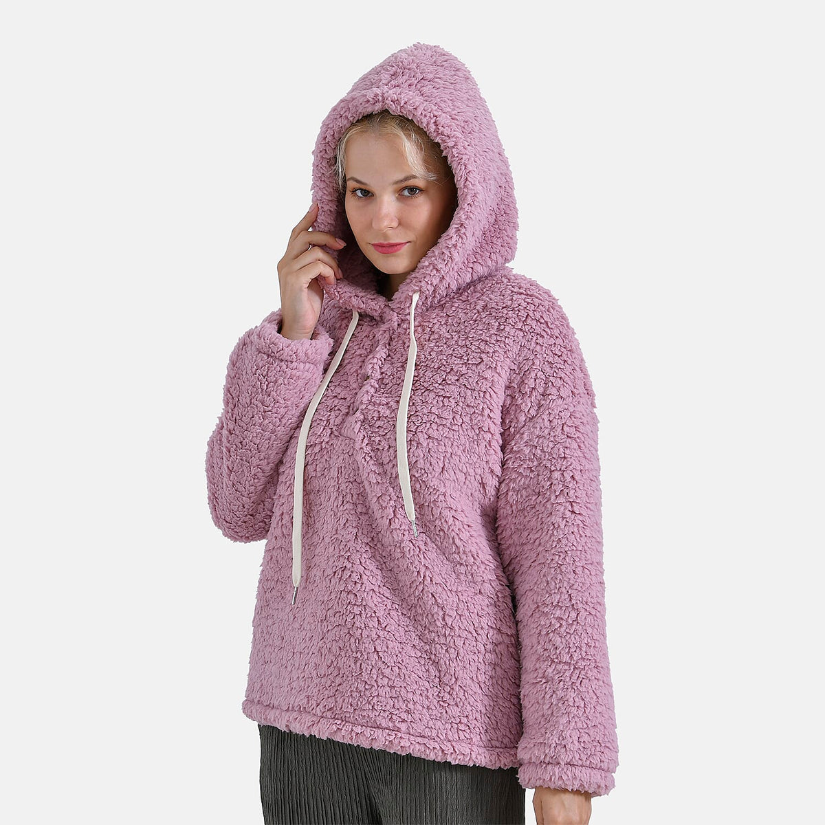 La Marey Plush Hoodie with Buttons (Size L) - Pink 7853805 6