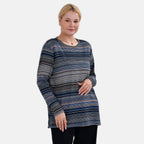 La Marey  (Pattern) Full Sleeve Jersey Tops with Printed Stripes- Blue