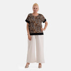 La Marey Leopard Print Designer Blouse (Size - L-XL, 16 to 22) - Brown
