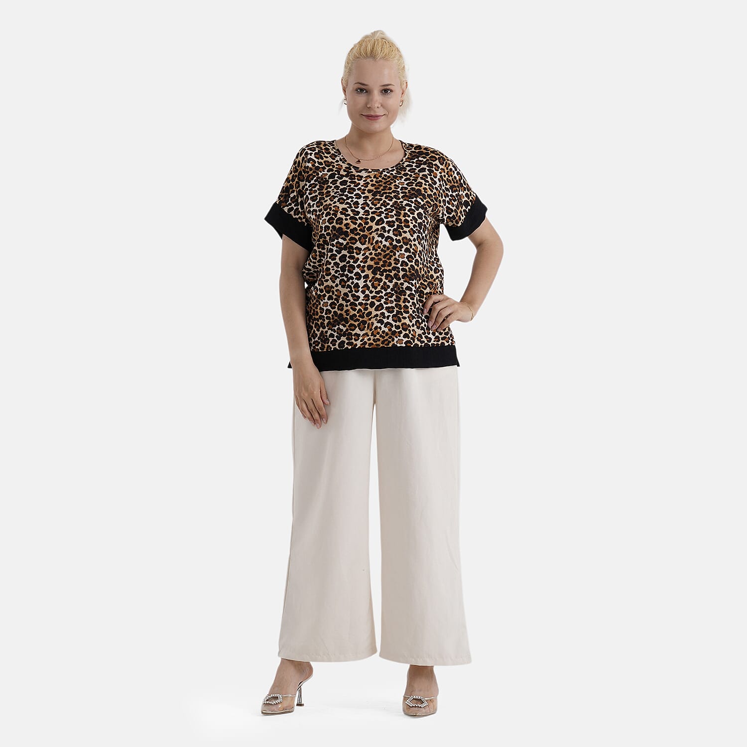 La Marey Leopard Print Designer Blouse (Size - L-XL, 16 to 22) - Brown 8437534 0