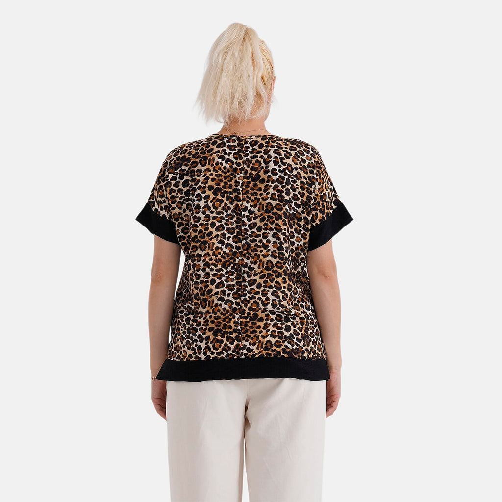 La Marey Leopard Print Designer Blouse (Size - L-XL, 16 to 22) - Brown