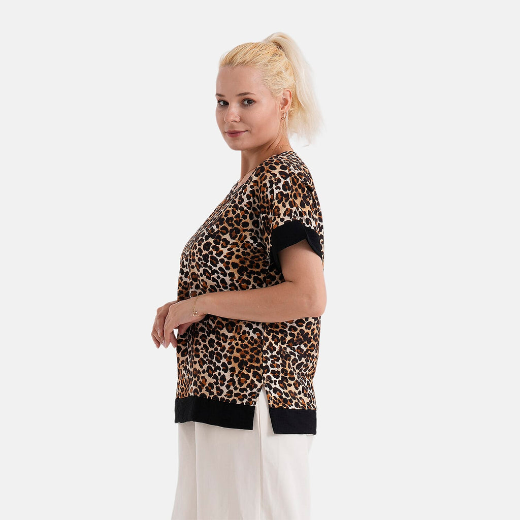 La Marey Leopard Print Designer Blouse (Size - L-XL, 16 to 22) - Brown