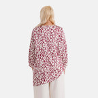 La Marey Silk-Feeling Asymmetrical Hem Printed Top (Size - L-XL, 16 to 22) - Burgundy & Off-White