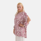La Marey Silk-Feeling Asymmetrical Hem Printed Top (Size - L-XL, 16 to 22) - Burgundy & Off-White