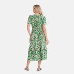 La Marey Womens Abstract Art Printe Midi Summer Dress (Size 16 to 18) - White & Green