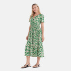 La Marey Womens Abstract Art Printe Midi Summer Dress (Size 16 to 18) - White & Green