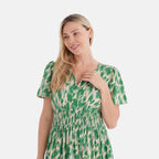 La Marey Womens Abstract Art Printe Midi Summer Dress (Size 16 to 18) - White & Green