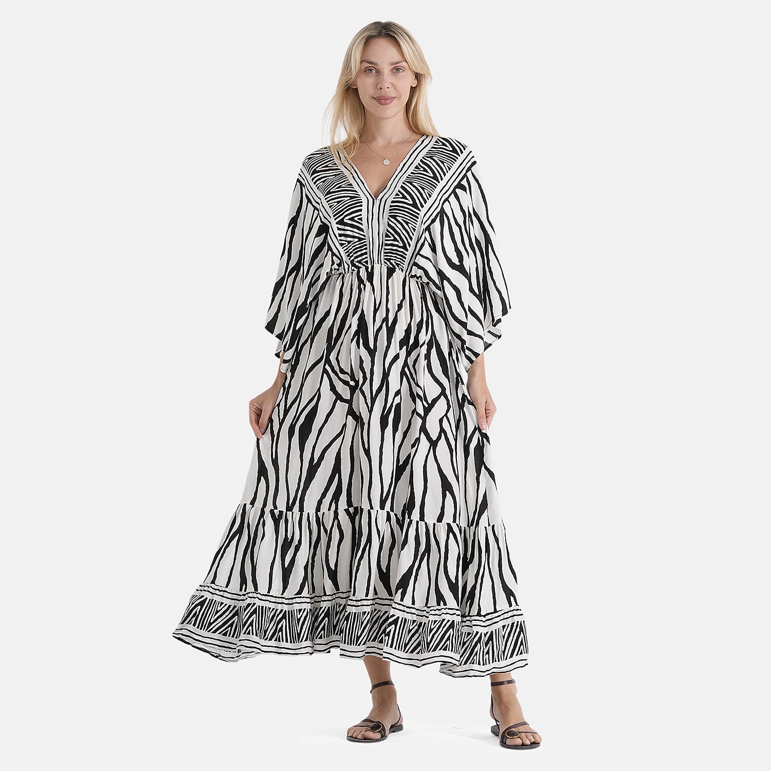 La Marey Mixed Print Elastic Waist Maxi Dress (One Size) - Black &amp; White 8483258 0