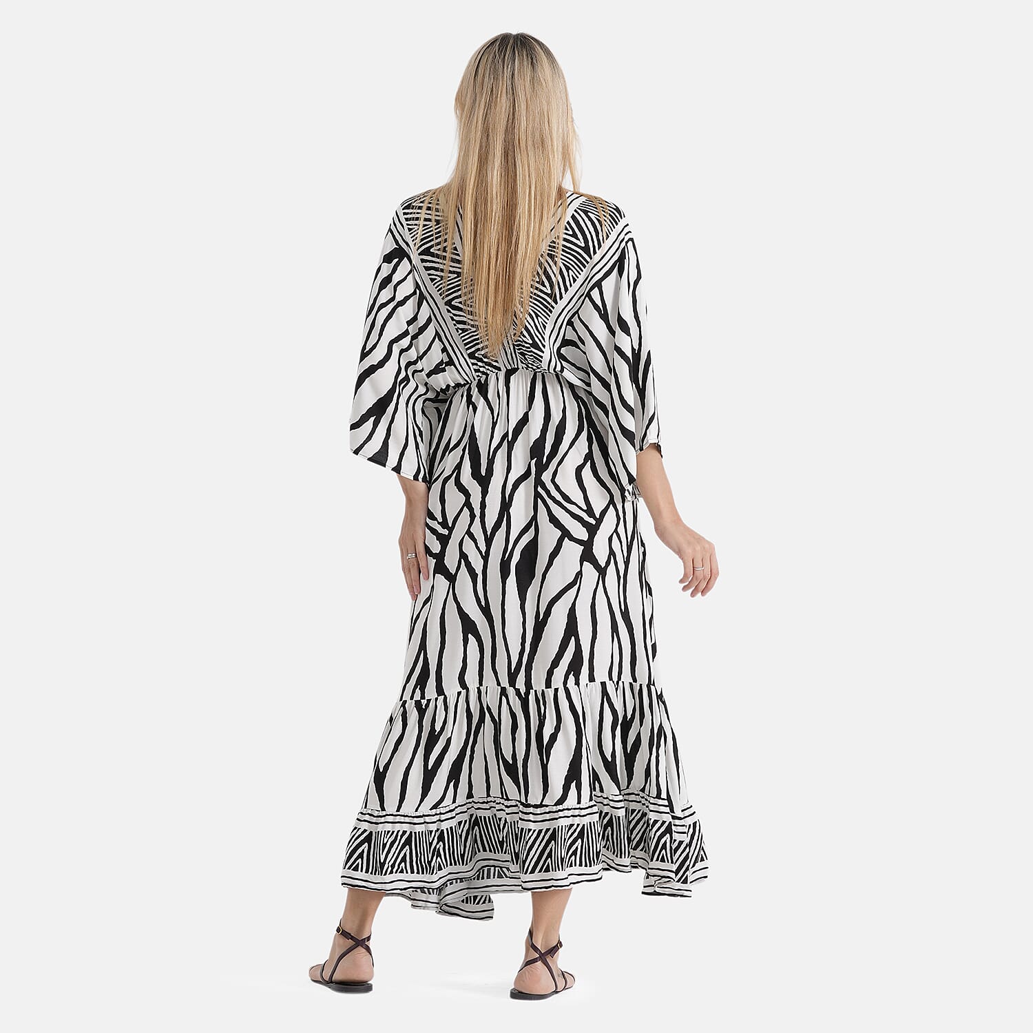 La Marey Mixed Print Elastic Waist Maxi Dress (One Size) - Black &amp; White 8483258 3