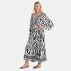 La Marey Mixed Print Elastic Waist Maxi Dress (One Size) - Black & White