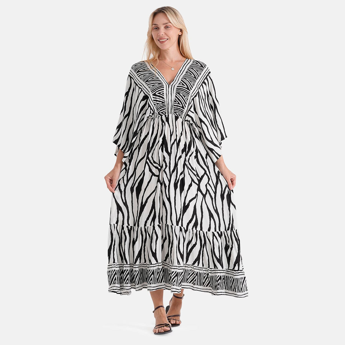 La Marey Mixed Print Elastic Waist Maxi Dress (One Size) - Black &amp; White 8483258 5