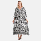 La Marey Mixed Print Elastic Waist Maxi Dress (One Size) - Black & White