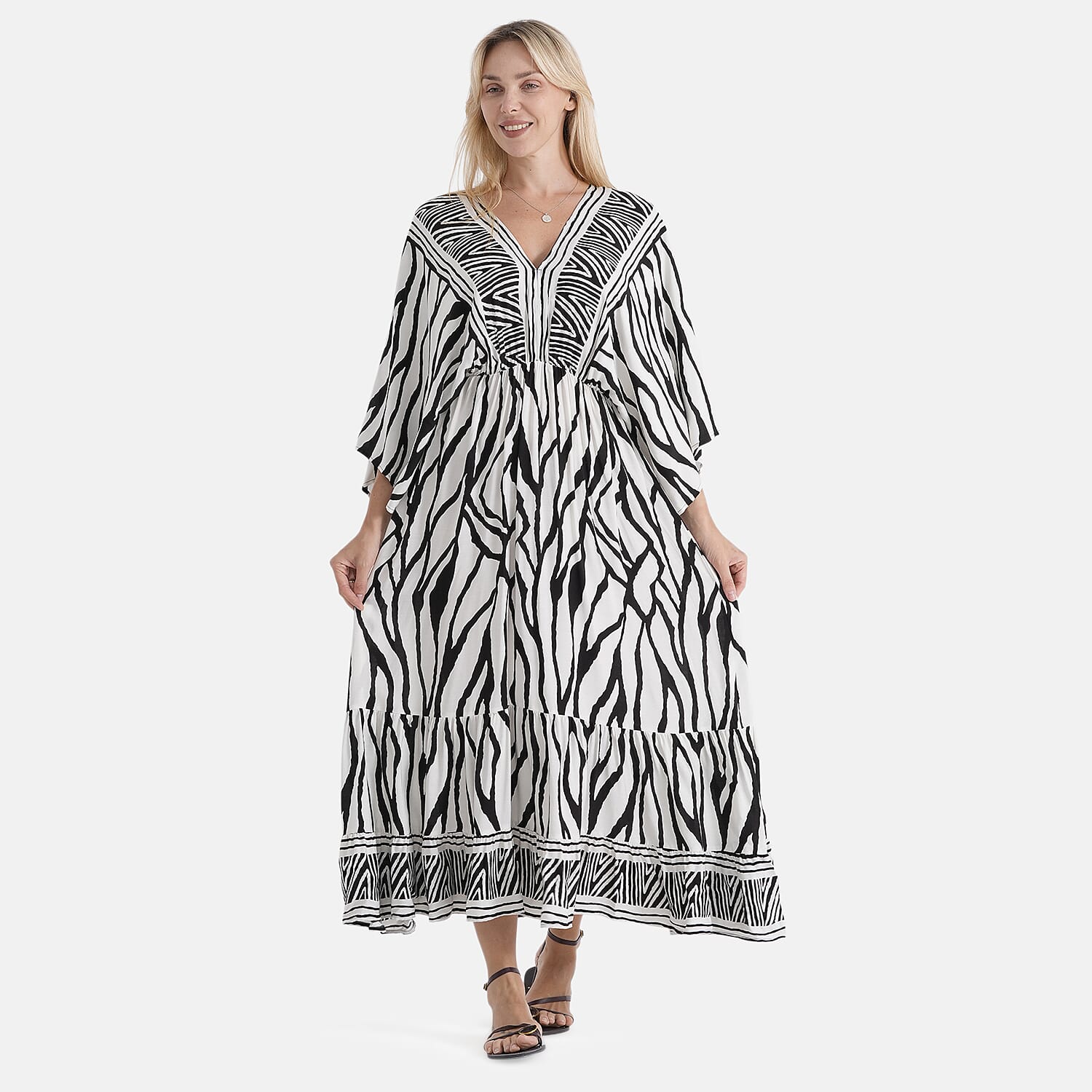 La Marey Mixed Print Elastic Waist Maxi Dress (One Size) - Black &amp; White 8483258 5