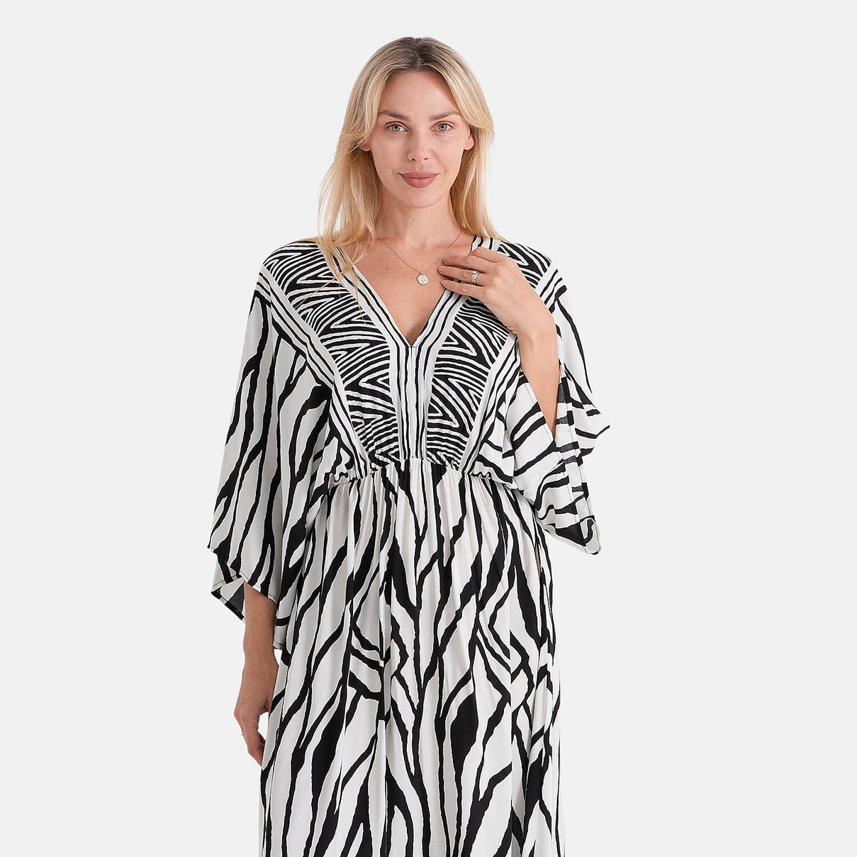 La Marey Mixed Print Elastic Waist Maxi Dress (One Size) - Black &amp; White 8483258 6