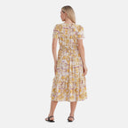 La Marey Womens Printed Midi Summer Dress (Size 20  to 22) - White & Yellow