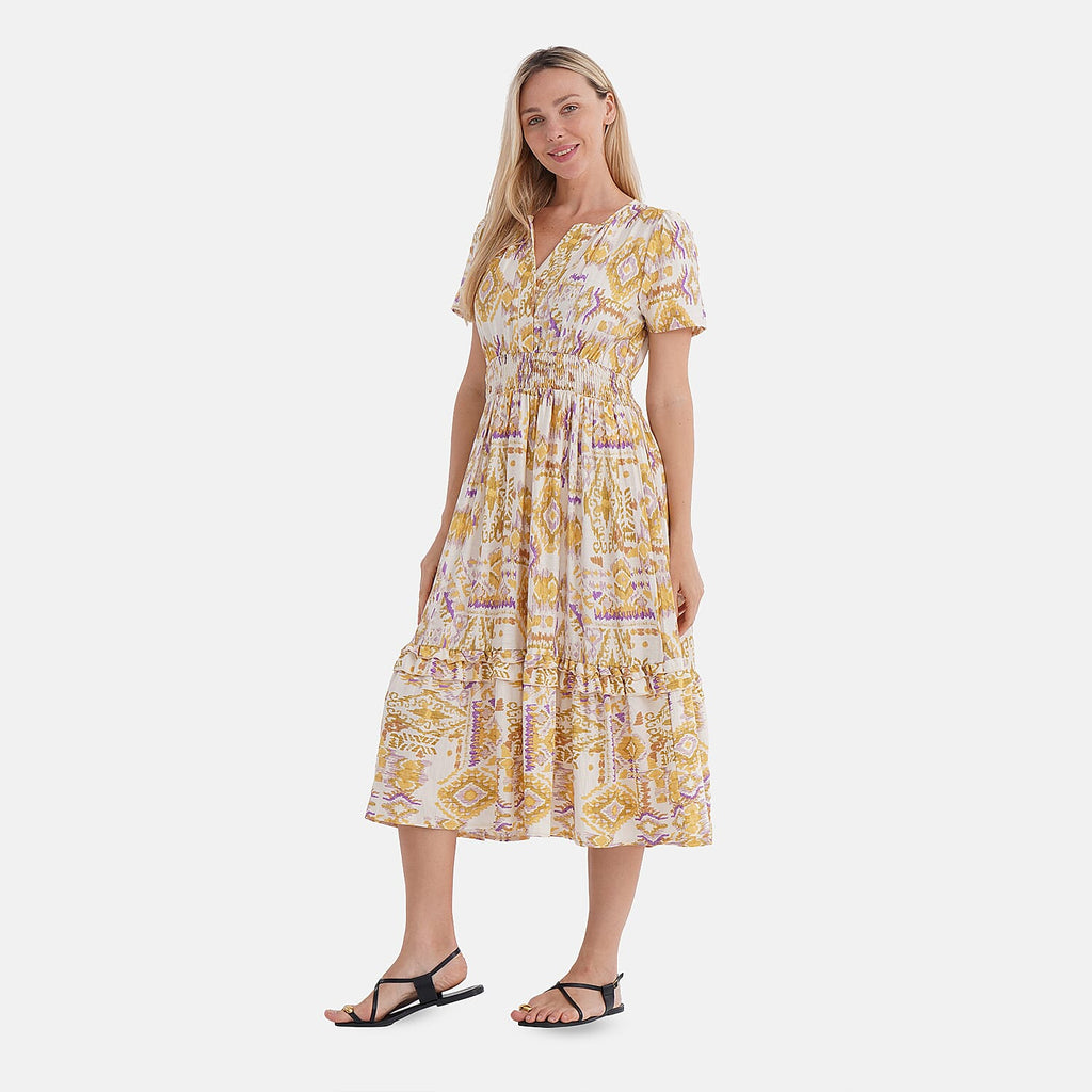 La Marey Womens Printed Midi Summer Dress (Size 20  to 22) - White & Yellow