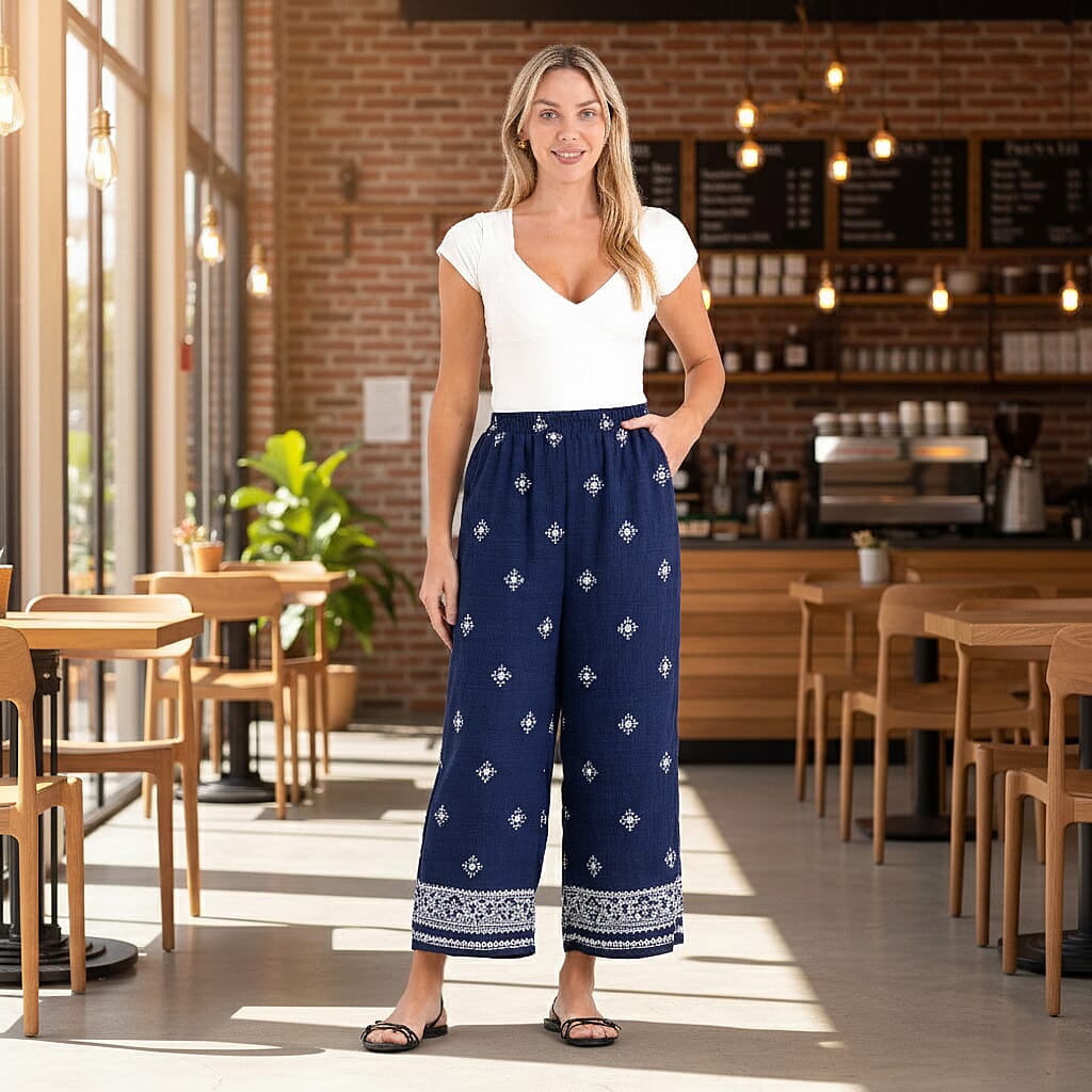 La Marey Placement Print Trouser (Size 16 to 22) - Navy Blue 8415012 2