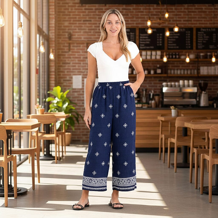 La Marey Placement Print Trouser (Size 16 to 22) - Navy Blue 8415012 2