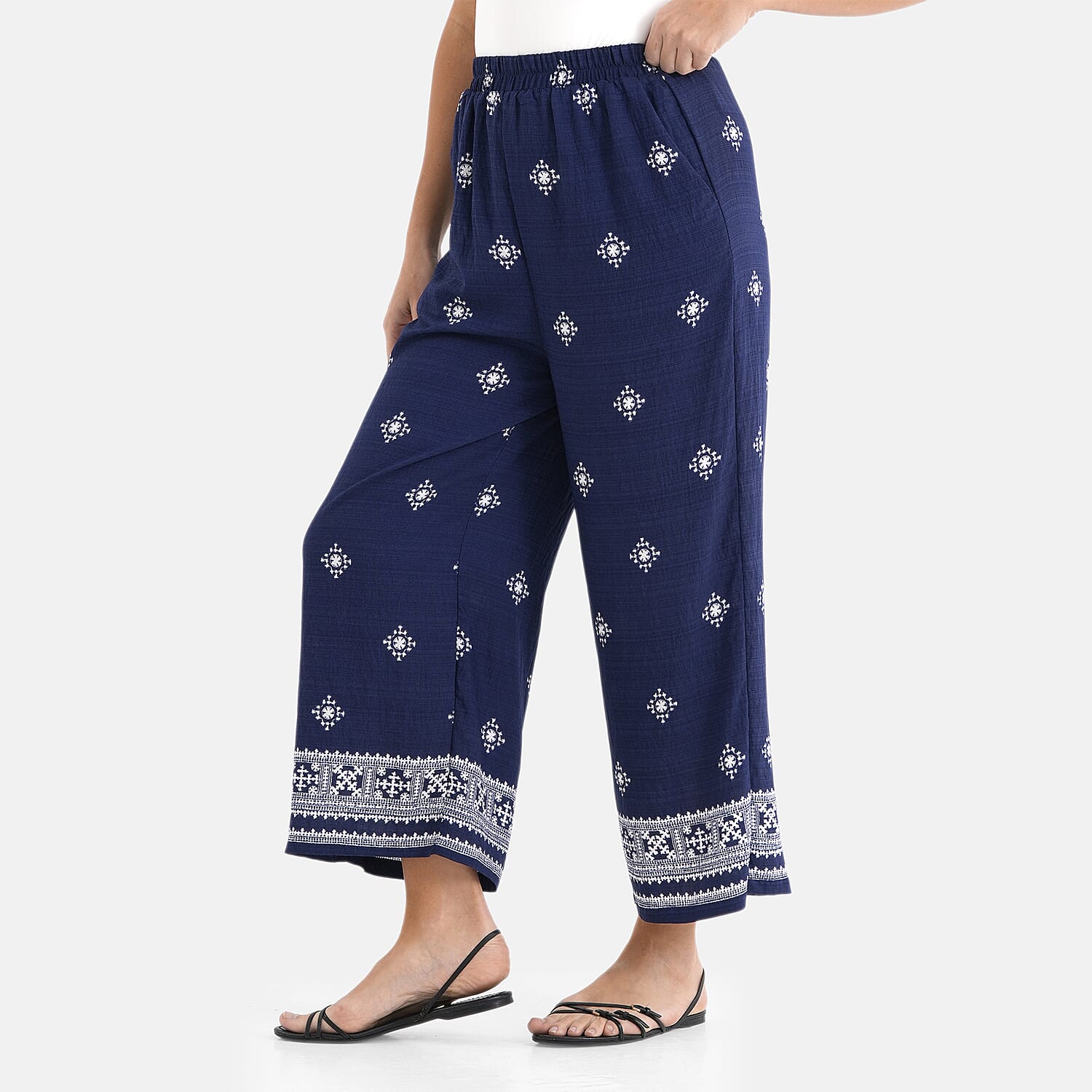 La Marey Placement Print Trouser (Size 16 to 22) - Navy Blue 8415012 4