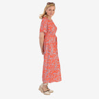 La Marey Printed Midi Dress (Size 16 to 18) - Orange