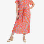La Marey Printed Midi Dress (Size 16 to 18) - Orange